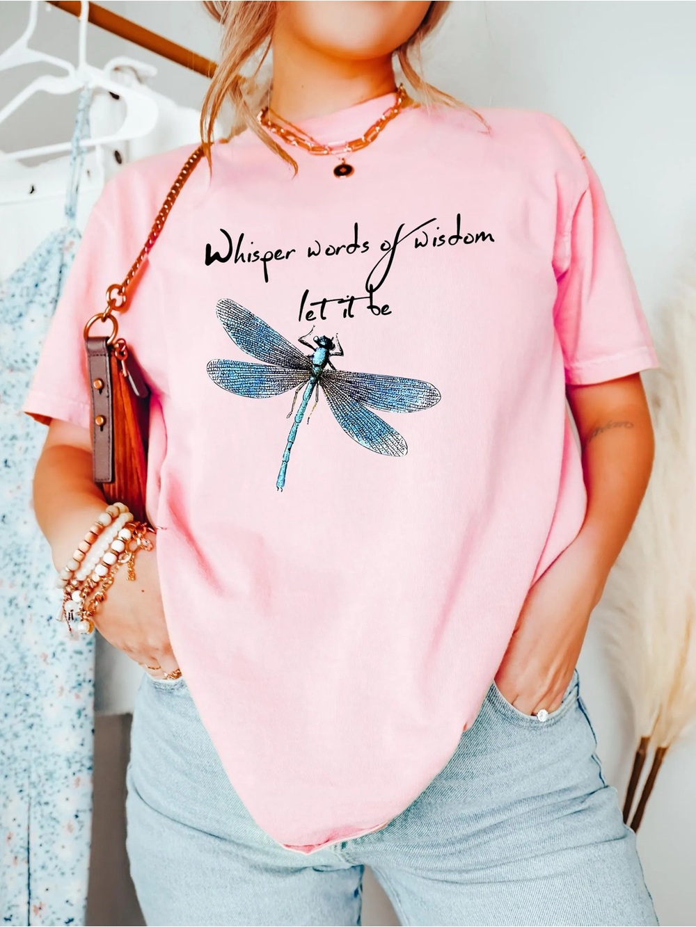 Let It Be Dragonfly Shirt, Inspirational Quote Graphic Tee - Unisex LightPink